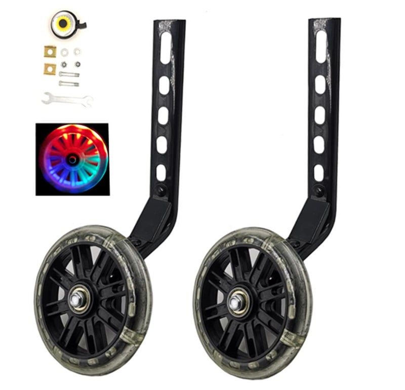 YJIA a Pair of Children's Bicycle Riding Flash Silent Training Wheels, Suitable for 12-20 inch Single Speed Bicycles (black) - Image 1